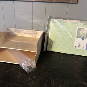 Beige and Green Desk Organizer Set